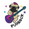 Pugrock , Pug play electronic guitar cartoon illustration