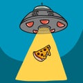 UFO kidnap piece of pizza cartoon illustration