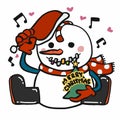 Snowman happy and sing Merry Christmas cartoon illustration