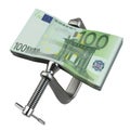 C clamp squeezing Euro currency