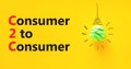 C2C consumer to consumer symbol. Concept words C2C consumer to consumer on yellow paper on a beautiful yellow background. Light Royalty Free Stock Photo