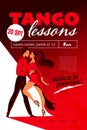 Tango lessons poster / placard advertisement design with dancing pair and text place.