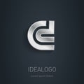 C and D initial silver logo. Metallic 3d icon or logotype template. Vector design element.