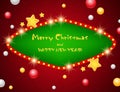 Christmas and New Year vector background with sparkle shining banner, stars and celebrate balls