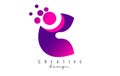 C Dots Letter Logo with Purple Pink Bubbles Vector Illustration Royalty Free Stock Photo