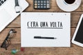 C`era una volta, Italian text for Once Upon a Time on note pad a