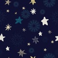 Seamless Starry Nights Theme White Stars with Blue background vector illustration pattern design for fabric, textile, gift wrappin