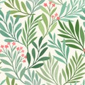 Floral vector seamless pattern. Delicate botanical wallpaper. Repeatable background with leaves. Royalty Free Stock Photo