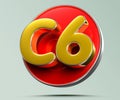 C6 gold on red circle 3D.