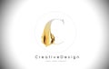 C Golden Letter Design Brush Paint Stroke. Gold Yellow c Letter Logo Icon with Artistic Paintbrush