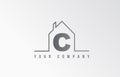 C home alphabet icon logo letter design. House for a real estate company. Business identity with thin line contour