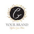 C Initial Letter Black and Gold Floral Hand Drawn Brand Logo