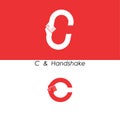 C - Letter abstract icon & hands logo design vector template.Teamwork and Partnership concept.Business offer and Deal symbol.