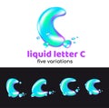 C letter is an aqua logo. Liquid volumetric letter with droplets and sprays for the corporate style of the company or brand on the