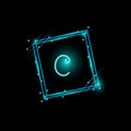 C letter glowing logo design in a rectangle banner