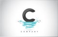 C Letter Logo Design with Water Splash Ripples Drops Reflection