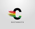 C Letter Logo With Splatter and Rasta Color. Letter C Reggae Royalty Free Stock Photo
