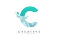 C Letter Logo with Waves and Water Drops Design