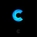 C letter monogram. C helix logo. Web, UI icon. Blue vortex logo on a black background.