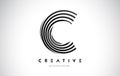 C Lines Warp Logo Design. Letter Icon Made with Black Circular Lines