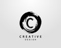 C Logo With Circle Splatter Element. Vintage Circle Wave logo design template Royalty Free Stock Photo