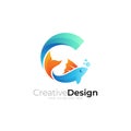 C logo and fish design vector, marine life logos Royalty Free Stock Photo