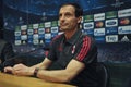 A.C. Milan coach Massimiliano Allegri at press conference in Barcelona