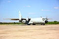 C130 military air forse transport plane on ground ready take off Royalty Free Stock Photo