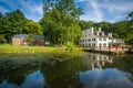 The C & O Canal, and Great Falls Tavern Visitor Center, at Chesapeake & Ohio Canal National Historical Park, Maryland. Royalty Free Stock Photo