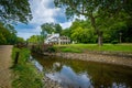 The C & O Canal, and Great Falls Tavern Visitor Center, at Chesapeake & Ohio Canal National Historical Park, Maryland. Royalty Free Stock Photo