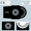 C6 openwork paper converter for romantic messages,template for cutting, lace pattern, envelope greetings, laser cutting template, Royalty Free Stock Photo