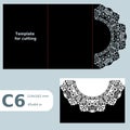 C6 paper openwork greeting card, wedding invitation, lace invitation, card with fold lines, object isolated background, laser cu Royalty Free Stock Photo