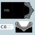 C6 paper openwork greeting card, wedding invitation, lace invitation, card with fold lines, object isolated background, laser cu Royalty Free Stock Photo