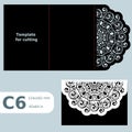 C6 paper openwork greeting card, wedding invitation, template for cutting, lace invitation, card with fold lines, object isolated