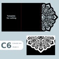 C6 paper openwork greeting card, wedding invitation, template for cutting, lace invitation, card with fold lines, object isolated Royalty Free Stock Photo