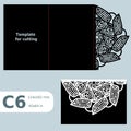 C6 paper openwork greeting card, wedding invitation, template for cutting, lace invitation, card with fold lines, object isolated Royalty Free Stock Photo