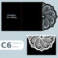 C6 paper openwork greeting card, wedding invitation, template for cutting, lace invitation, card with fold lines, object isolated Royalty Free Stock Photo