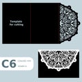 C6 paper openwork greeting card, wedding invitation, template for cutting, lace invitation Royalty Free Stock Photo