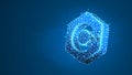 C plus coding language sign. Device, programming, developing concept. Abstract, digital, wireframe, low poly mesh, vector blue