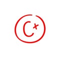 C plus examination result grade red latter mark.