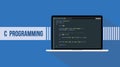 C programming language with script sample and laptop Royalty Free Stock Photo