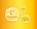 C and Q10 Vitamins, Spf Round Signs Vector Poster