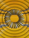 cÃÂ±rcular concentric pattern and design of metallic mobius ring with yellow grey black and white striped patterns Royalty Free Stock Photo