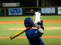 C Santa Barbara Batter stands in batters box with bat on shoulder with UH Pitcher on the mound Royalty Free Stock Photo
