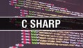 C sharp concept illustration using code for developing programs and app. C sharp website code with colourful tags in browser view Royalty Free Stock Photo