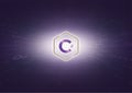 C Sharp sign and program code on purple background.