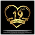 19 years anniversary golden. anniversary template design for web, game ,Creative poster, booklet, leaflet, flyer, magazine, invit