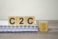 c2c text from wooden blocks on a grey wooden background