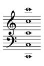 C tower, piano musical notes, Middle C for treble clef and bass clef