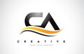 CA C A Swoosh Letter Logo Design with Modern Yellow Swoosh Curve